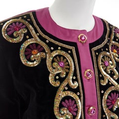 ESCADA MARGARETHA LEY 1980's black velvet gold sequins beaded bolero jacket S