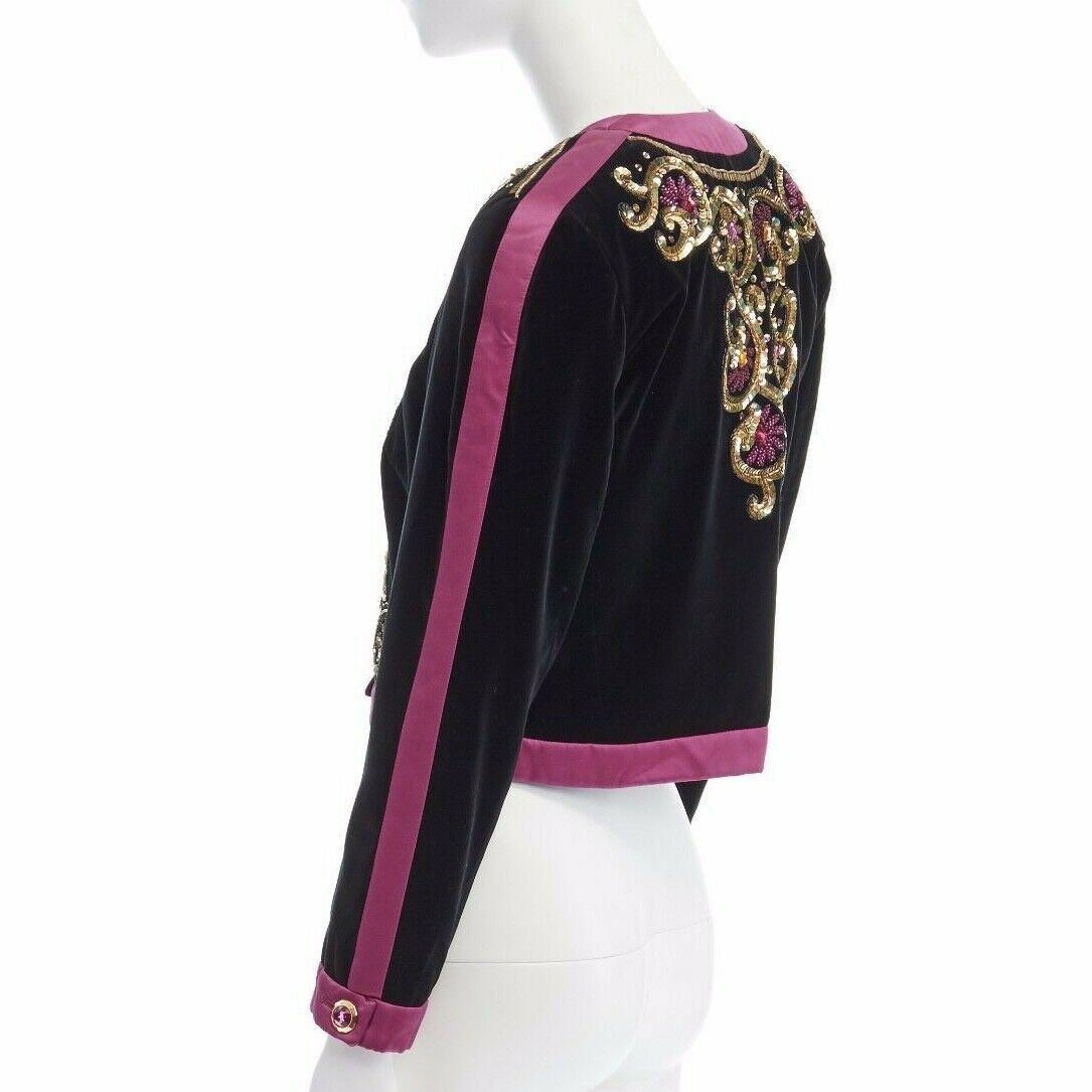 ESCADA MARGARETHA LEY 1980's black velvet gold sequins beaded bolero jacket S 1