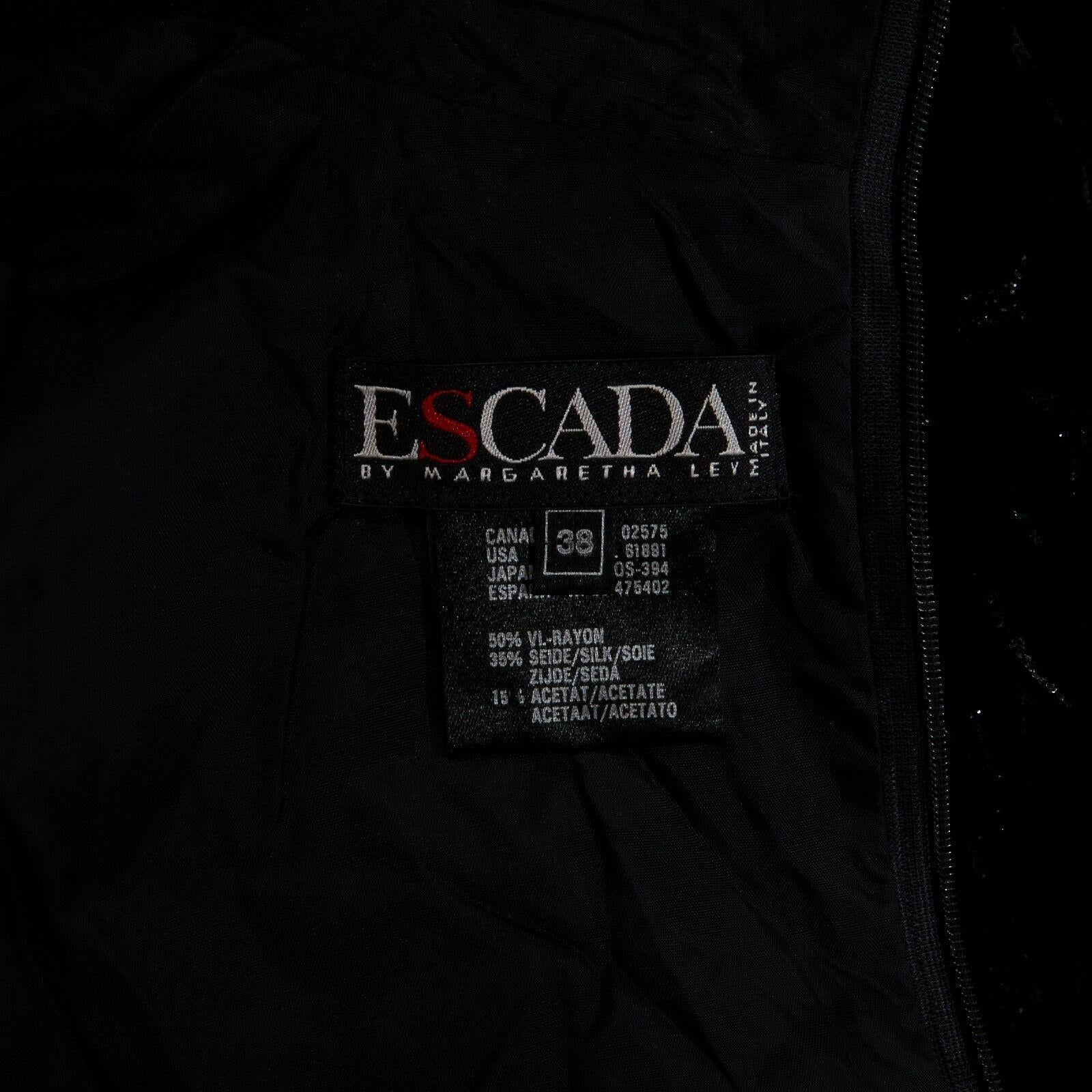 ESCADA MARGARETHA LEY 1980's embroidered velvet pleated box ruffle hem dress M 7