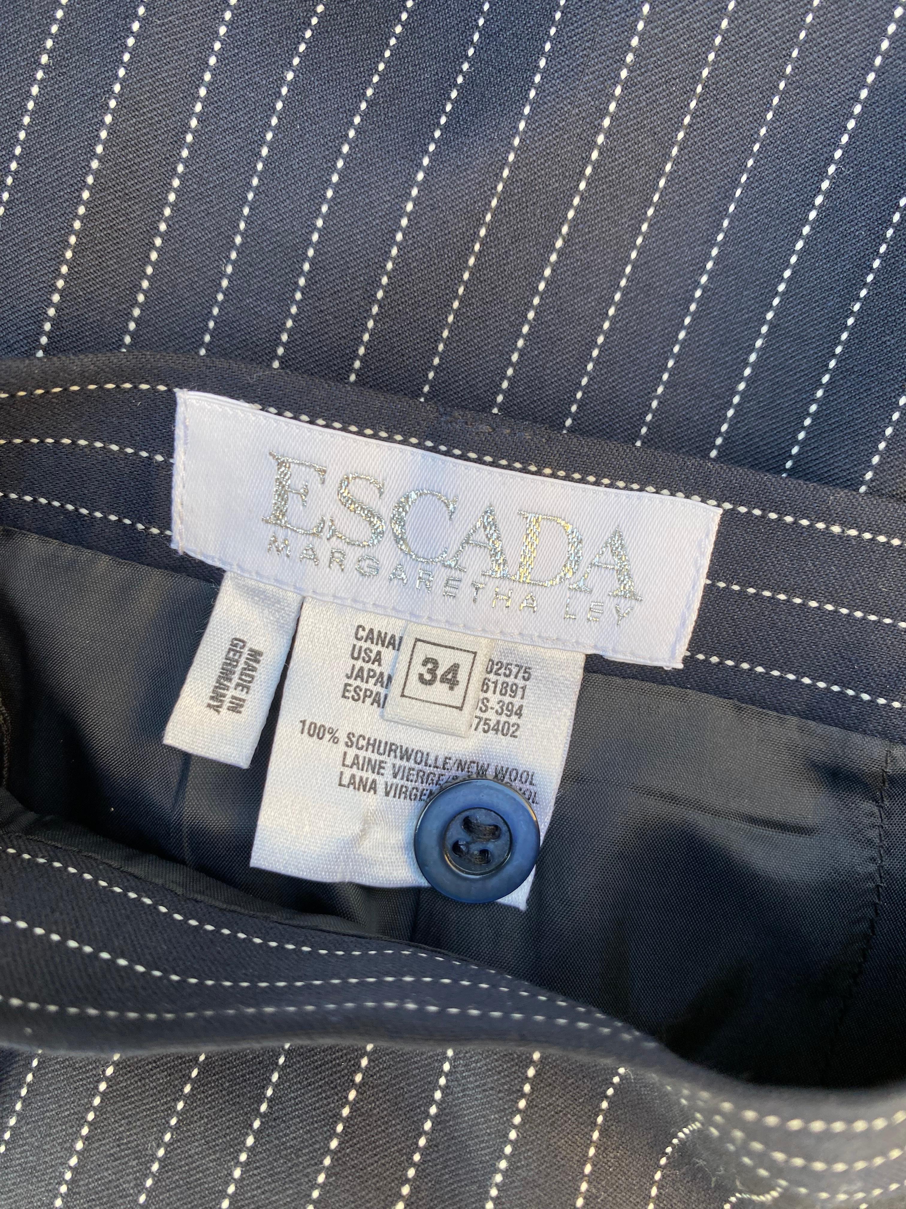 Escada Margaretha Ley Architectural Blazer, Pant Skirt Navy Pinstripe Ensemble For Sale 13