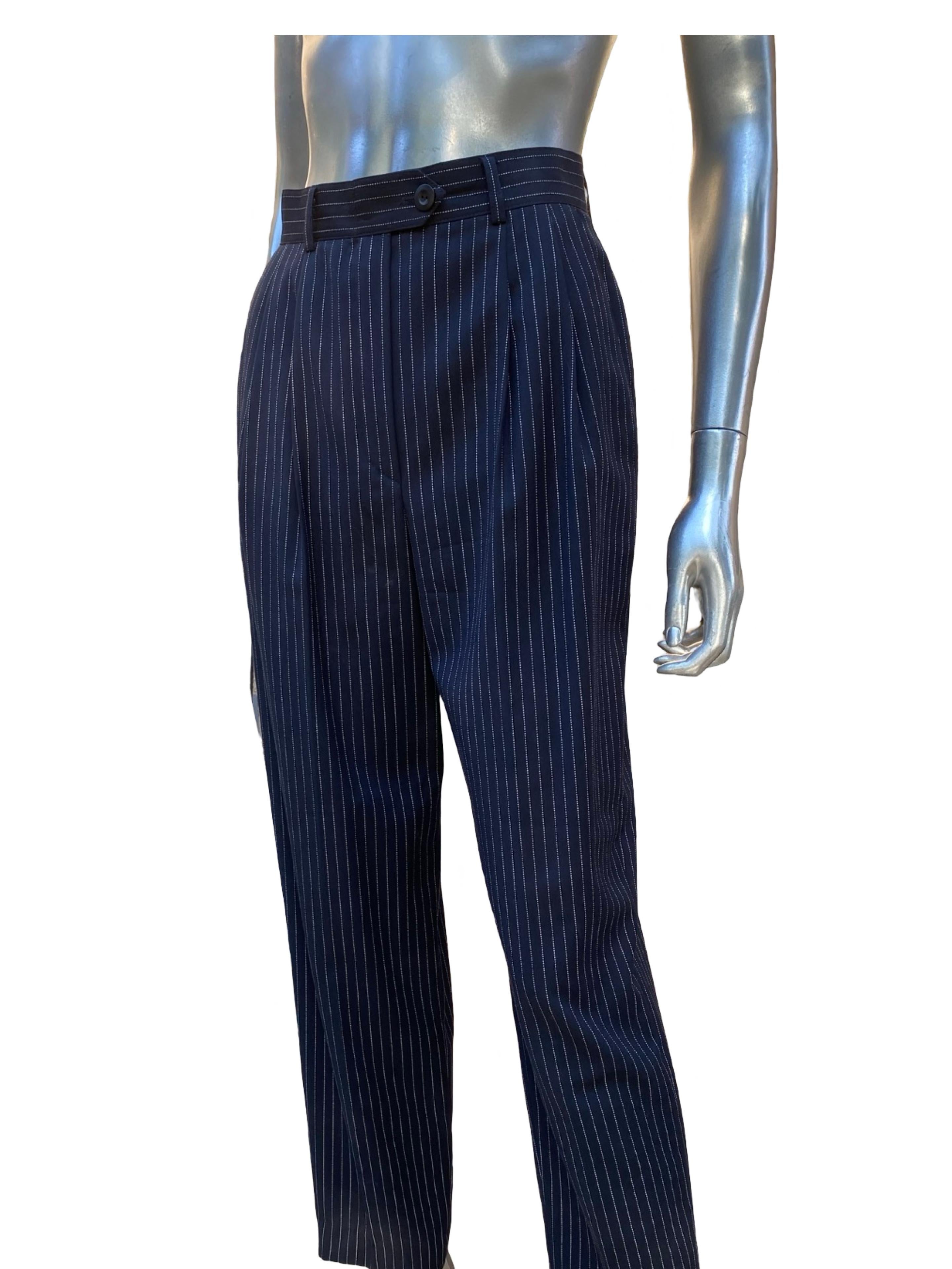 Escada Margaretha Ley Architectural Blazer, Pant Skirt Navy Pinstripe Ensemble For Sale 2