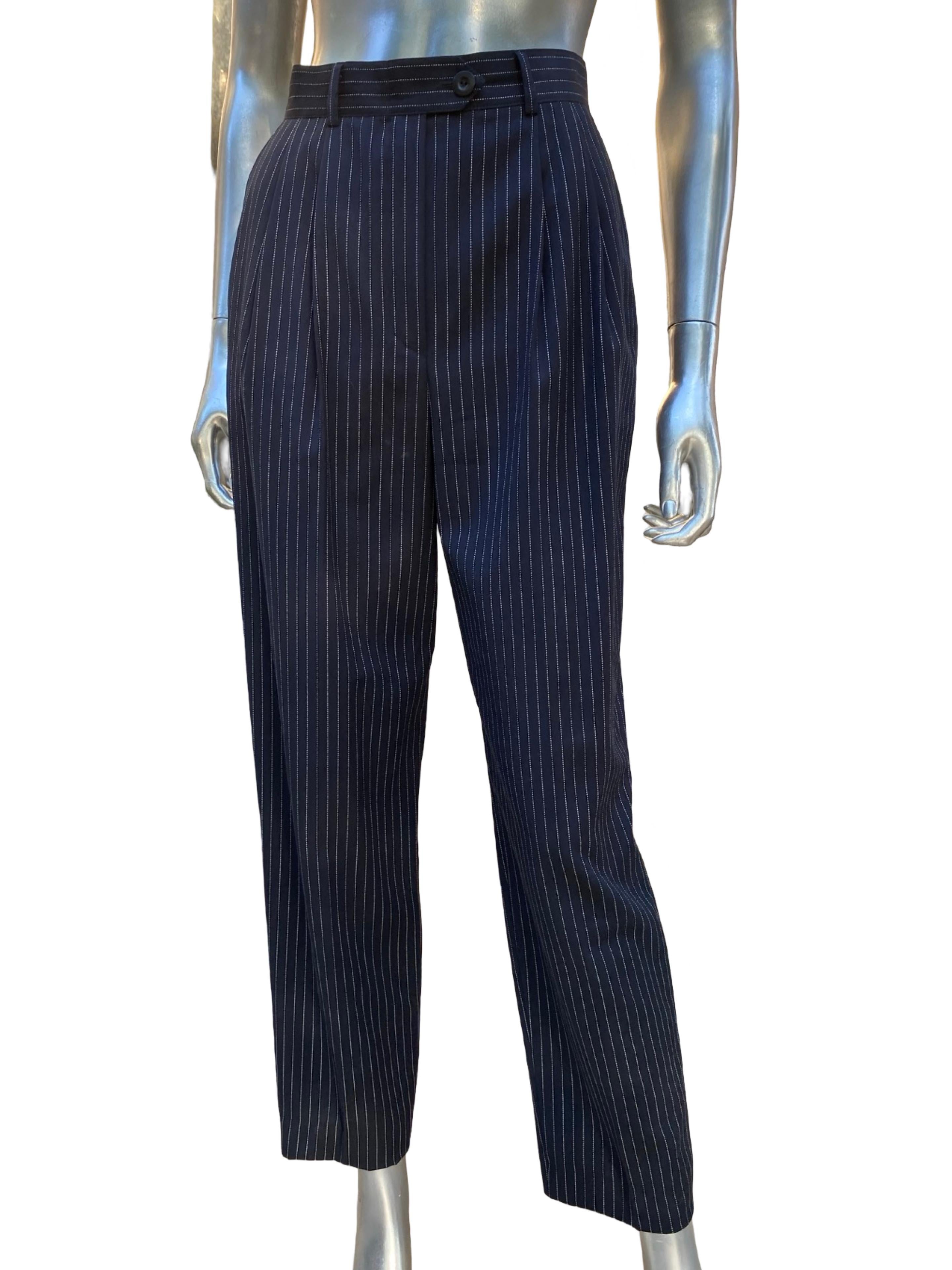 Escada Margaretha Ley Architectural Blazer, Pant Skirt Navy Pinstripe Ensemble For Sale 3