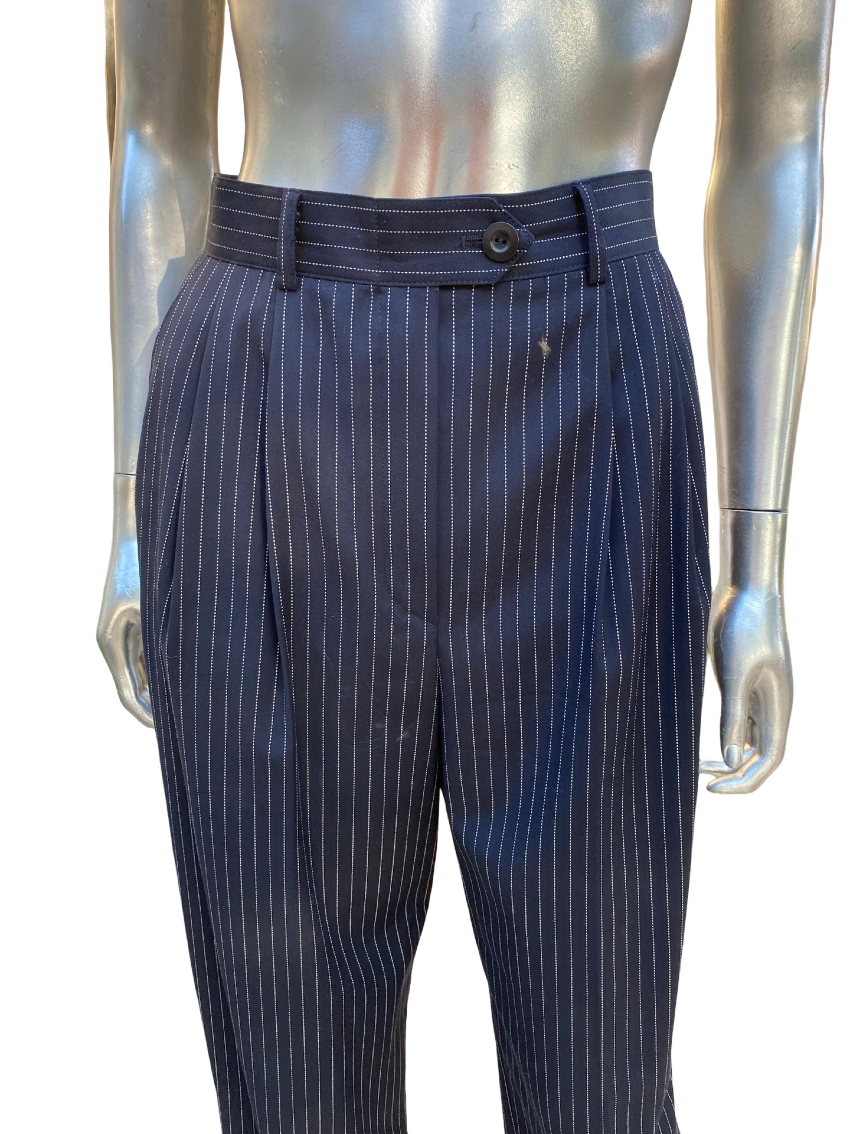 Escada Margaretha Ley Architectural Blazer, Pant Skirt Navy Pinstripe Ensemble For Sale 4