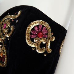 ESCADA MARGARETHA LEY black velvet gold sequins pink jewel bustier dress XL