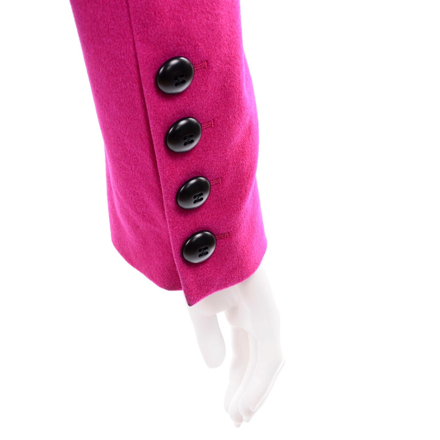 Women's Escada Margaretha Ley Bright Pink Wool Short Blazer Jacket Black Velvet Trim 