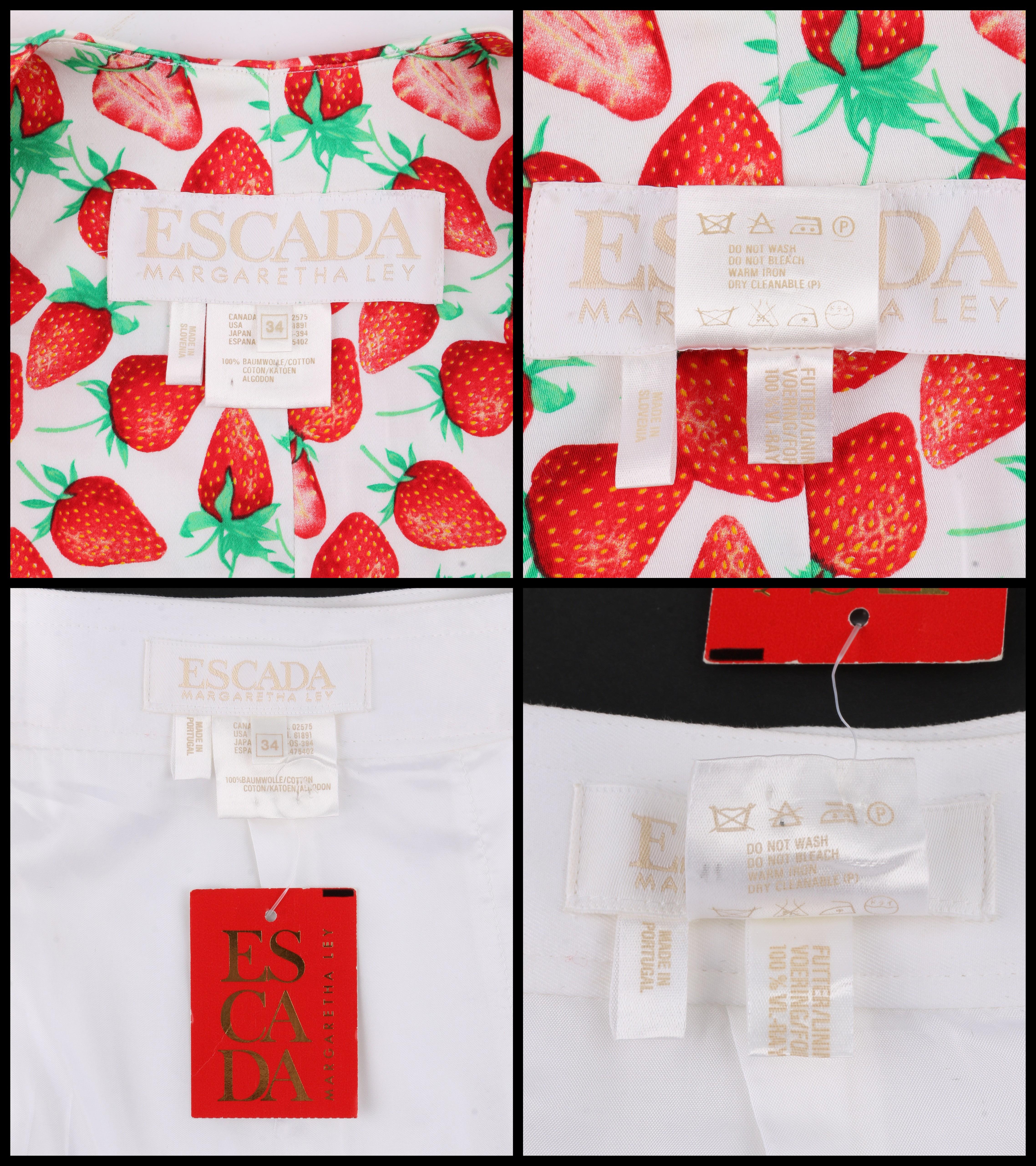 ESCADA MARGARETHA LEY c.1990s Strawberry Print Jacket White Skirt Suit Dress Set 2