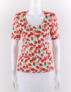 Ensemble tailleur jupe, jupe blanche et veste imprimée fraise, Escada Margaretha Ley, circa années 90