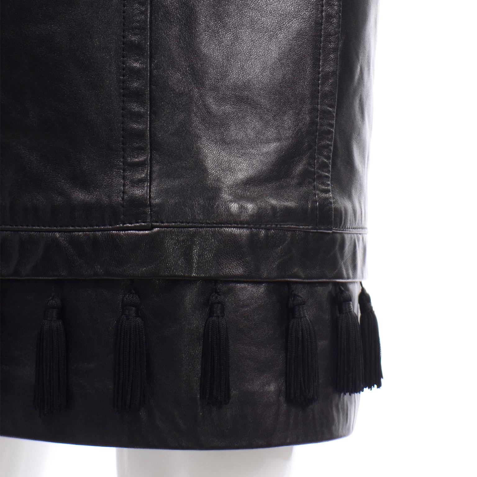 Escada Margaretha Ley Deadstock Black Leather Skirt w Tassels Deadstock w Tags 3