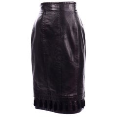 Escada Margaretha Ley Deadstock Black Leather Skirt w Tassels Deadstock w Tags
