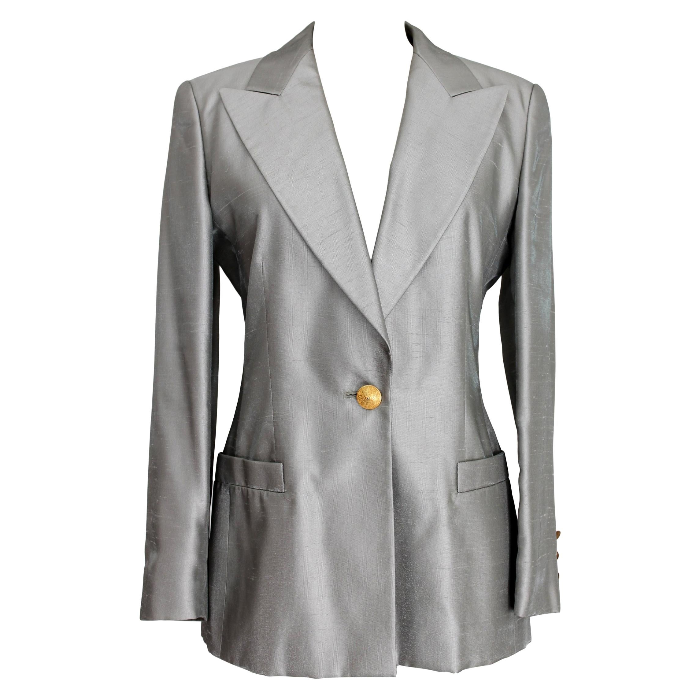 Escada Margaretha Ley Gray Silk Button Jewel Evening Structured Jacket 