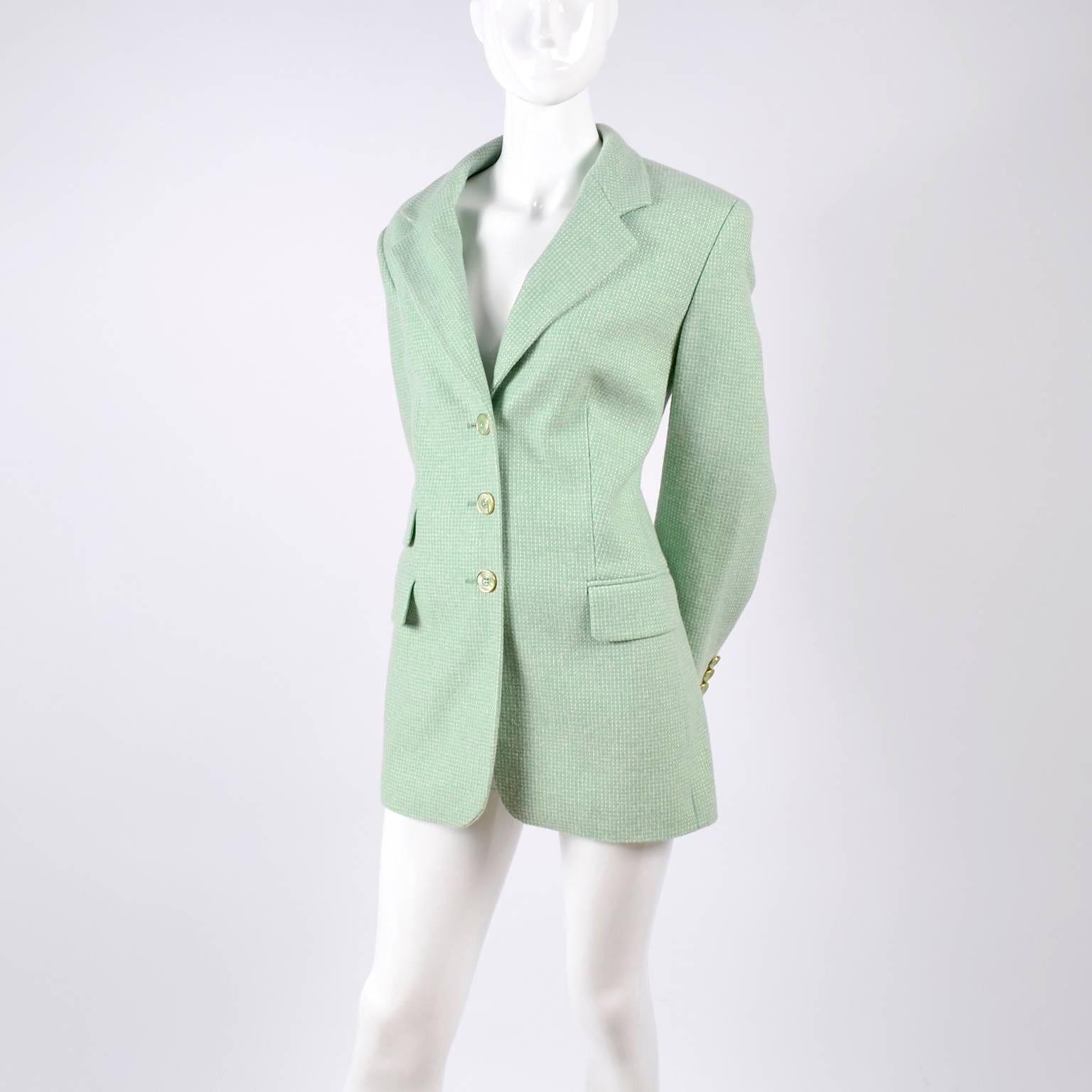 Escada Margaretha Ley Green Cashmere Blazer Jacket in Size 8 For Sale 4