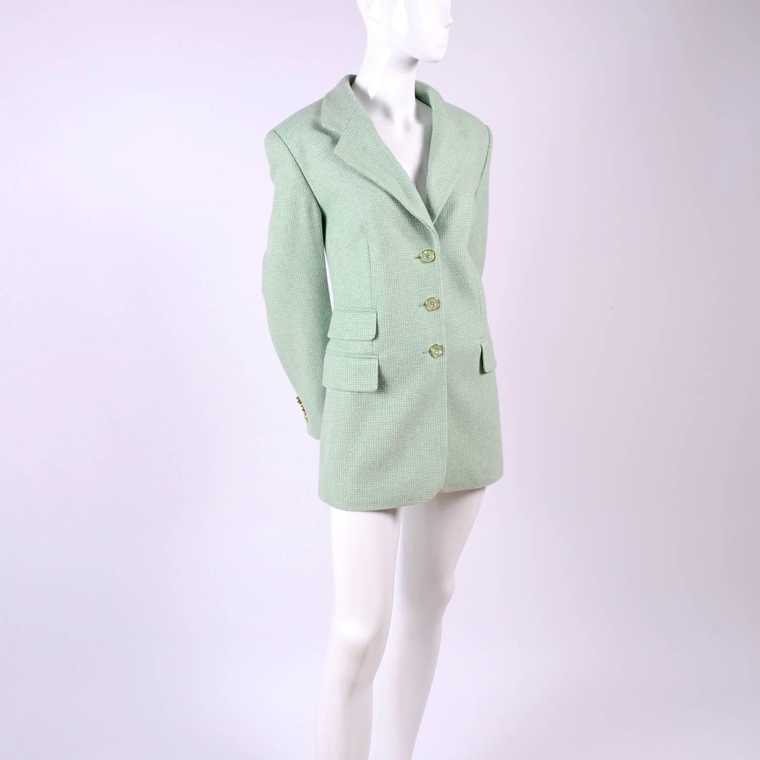 Gray Escada Margaretha Ley Green Cashmere Blazer Jacket in Size 8 For Sale