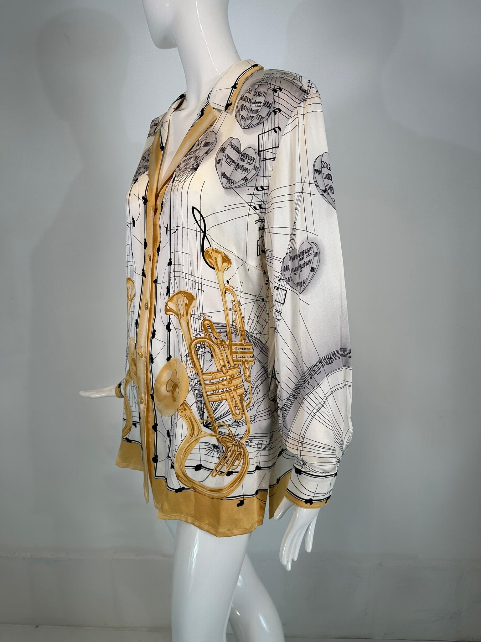 Escada Margaretha Ley Musical Theme Silk Print Blouse 1980s 42 For Sale 6
