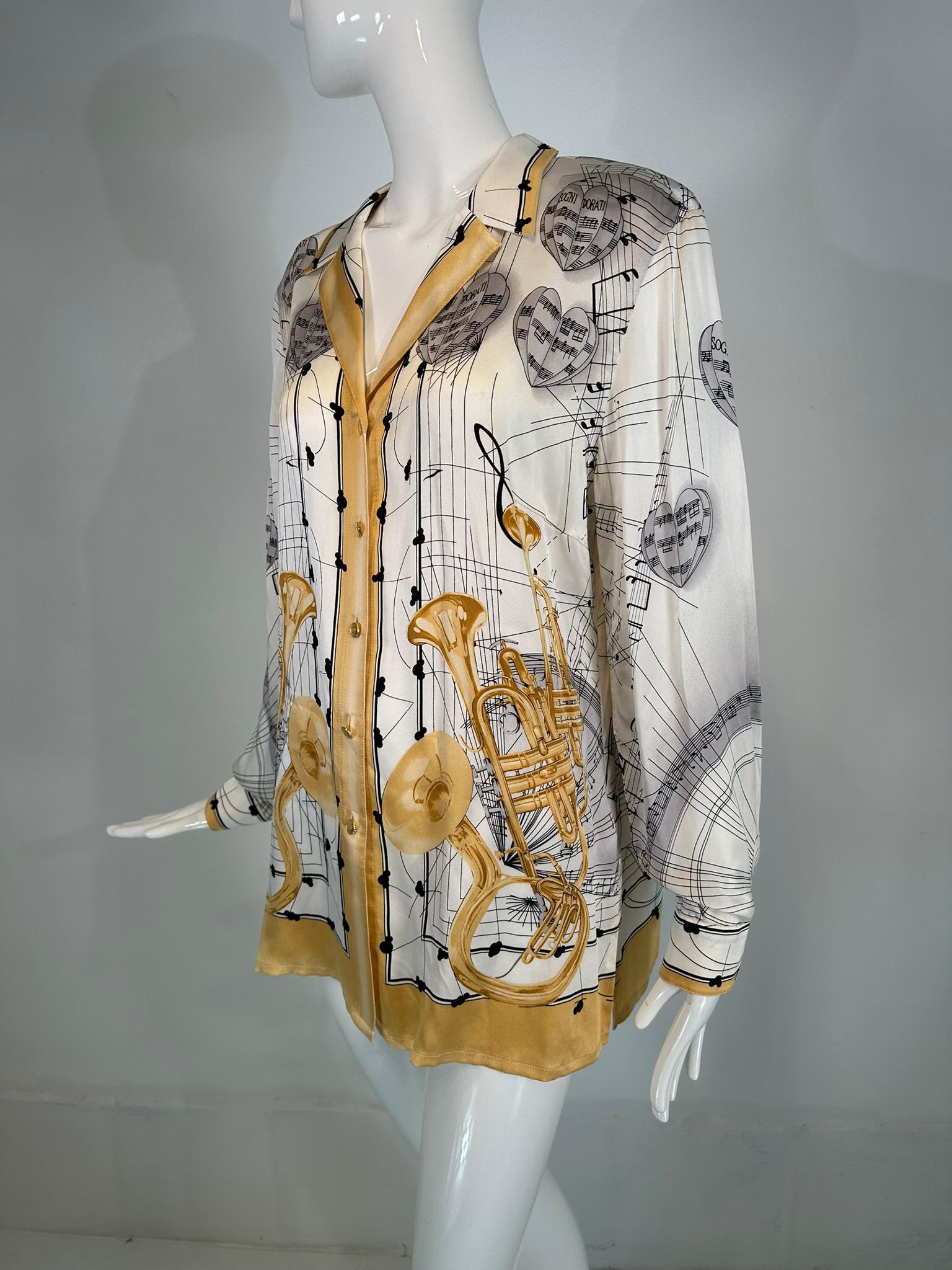 Escada Margaretha Ley Musical Theme Silk Print Blouse 1980s 42 For Sale 7