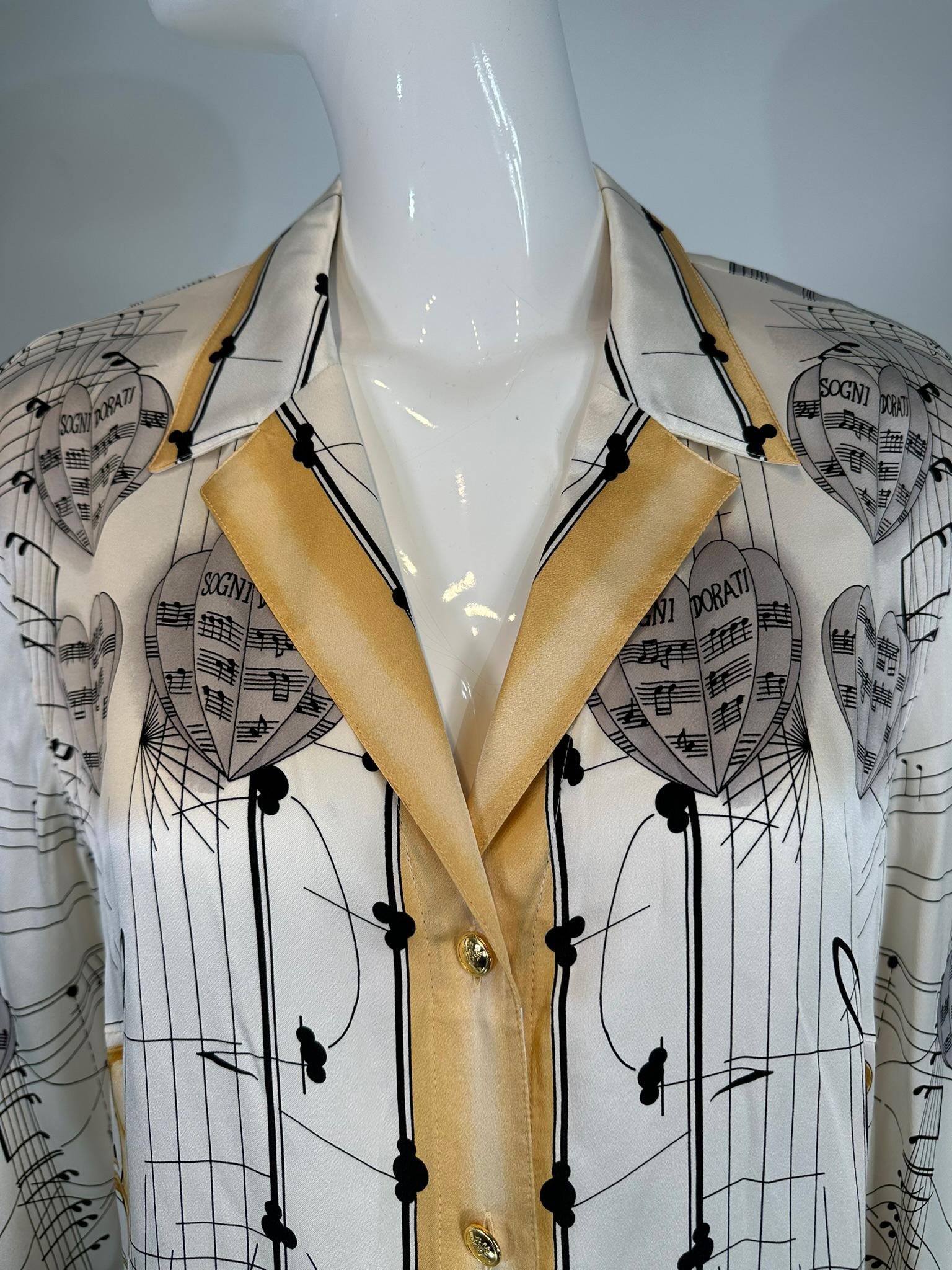 Escada Margaretha Ley Musical Theme Silk Print Blouse 1980s 42 For Sale 8