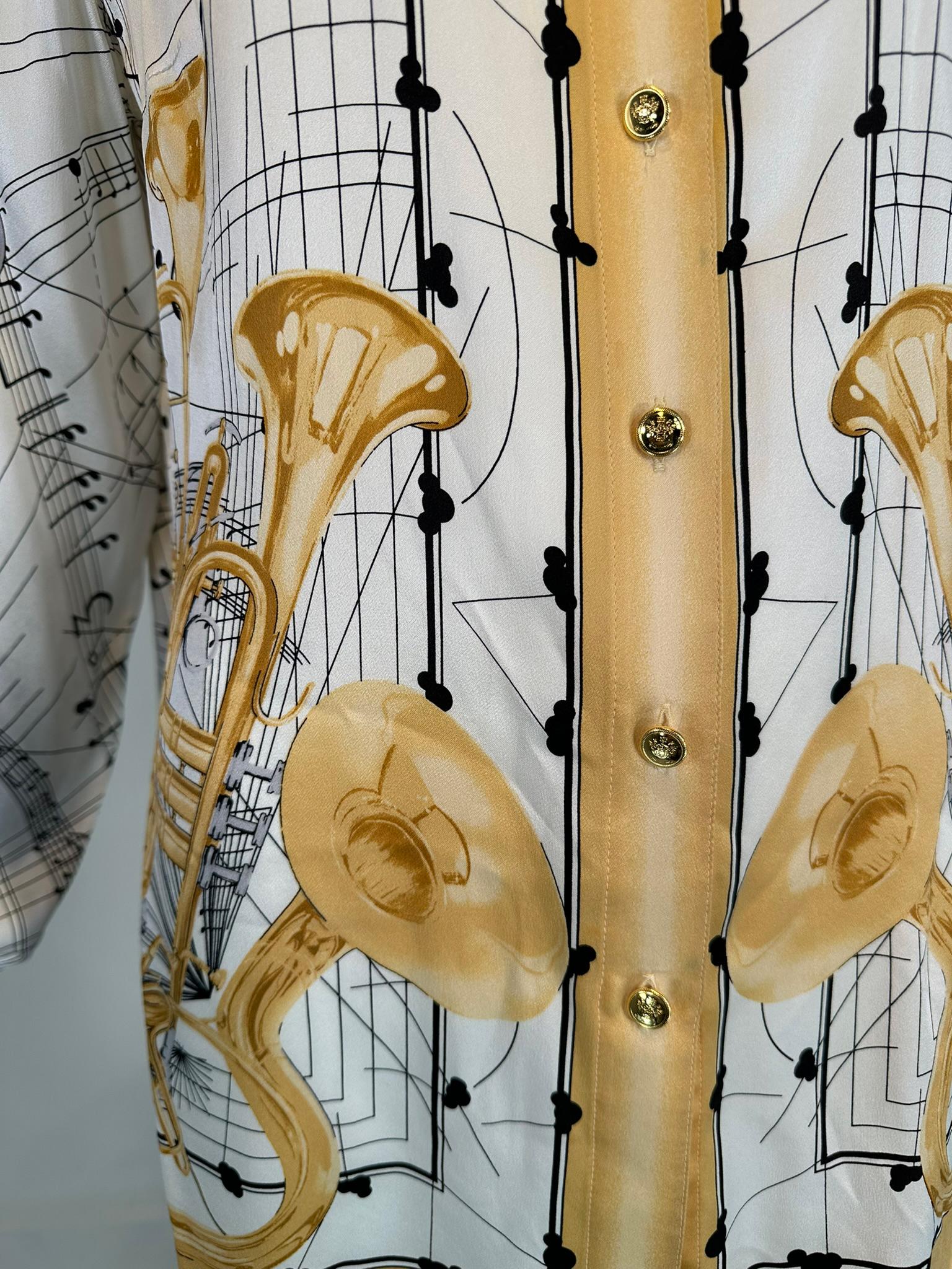 Escada Margaretha Ley Musical Theme Silk Print Blouse 1980s 42 For Sale 9