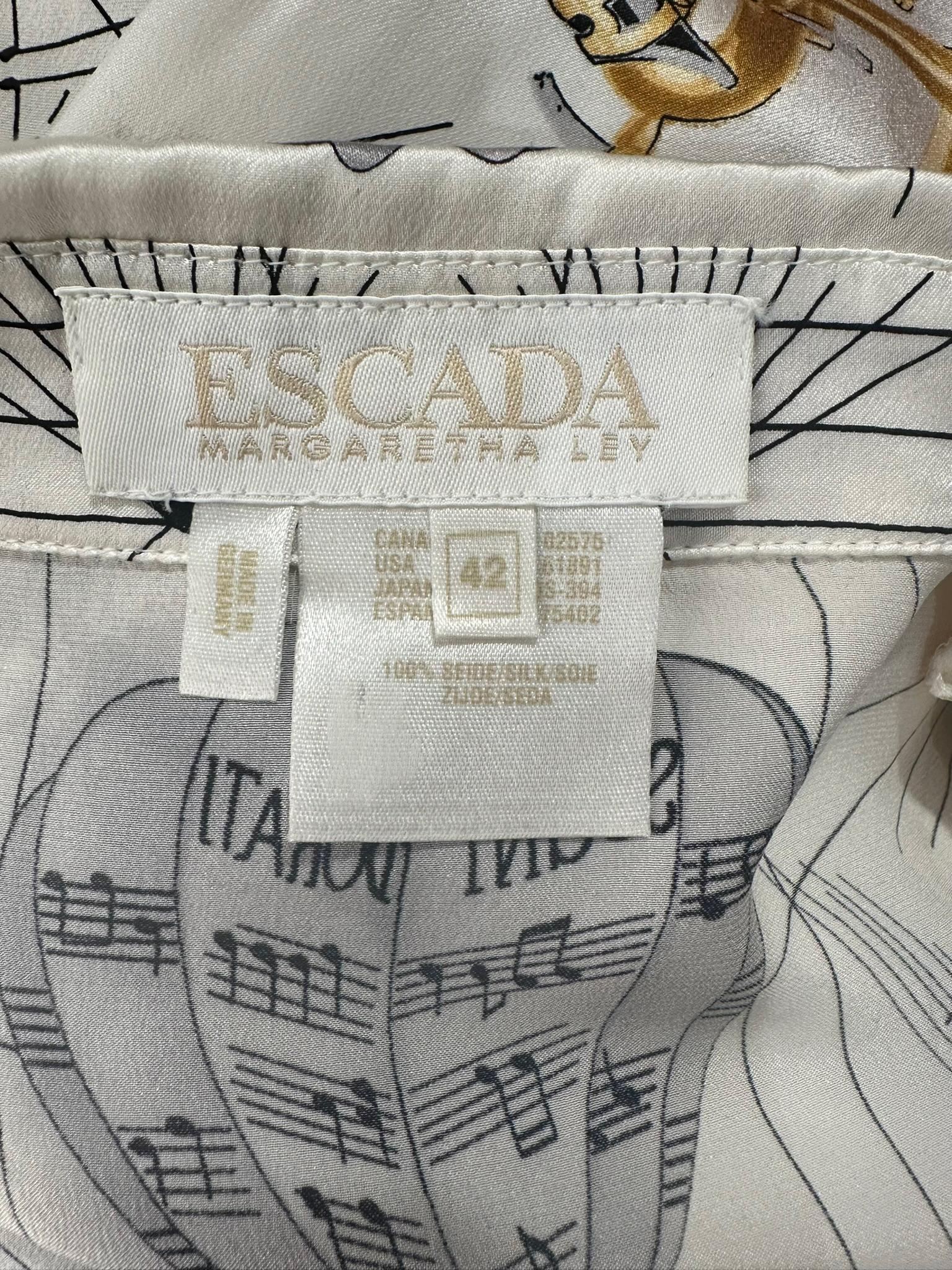 Escada Margaretha Ley Musical Theme Silk Print Blouse 1980s 42 For Sale 10