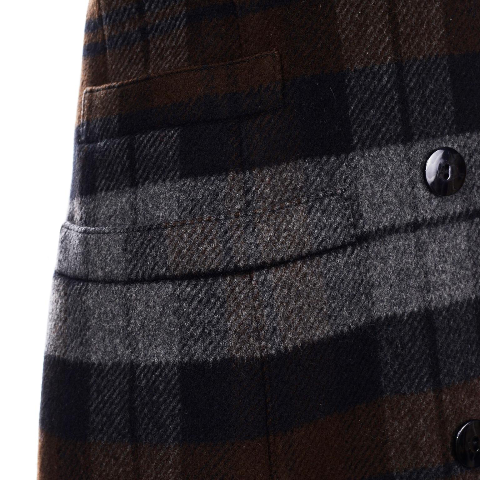 Black Escada Margaretha Ley Plaid Wool Blazer Longline Jacket in Gray & Brown Plaid For Sale