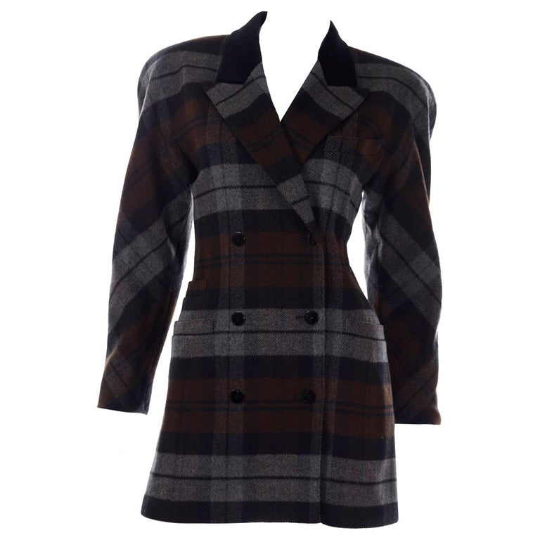 Escada Margaretha Ley Plaid Wool Blazer Longline Jacket in Gray and ...