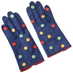 Escada Margaretha Ley Polka Dot Leather Gloves, Circa 1980's