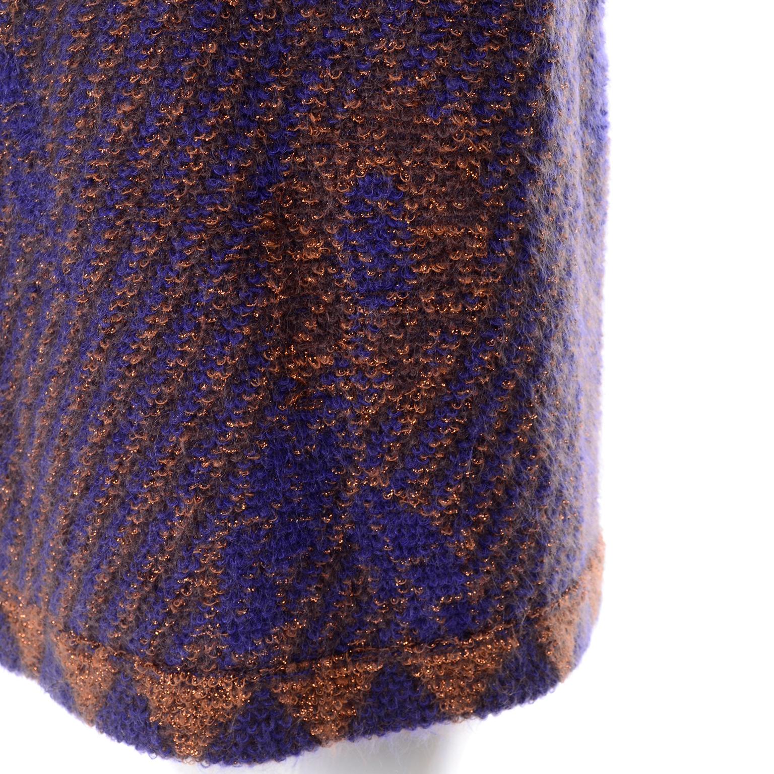 Escada Margaretha Ley Vintage Blue & Copper Mohair Wool Long Cardigan Sweater For Sale 3