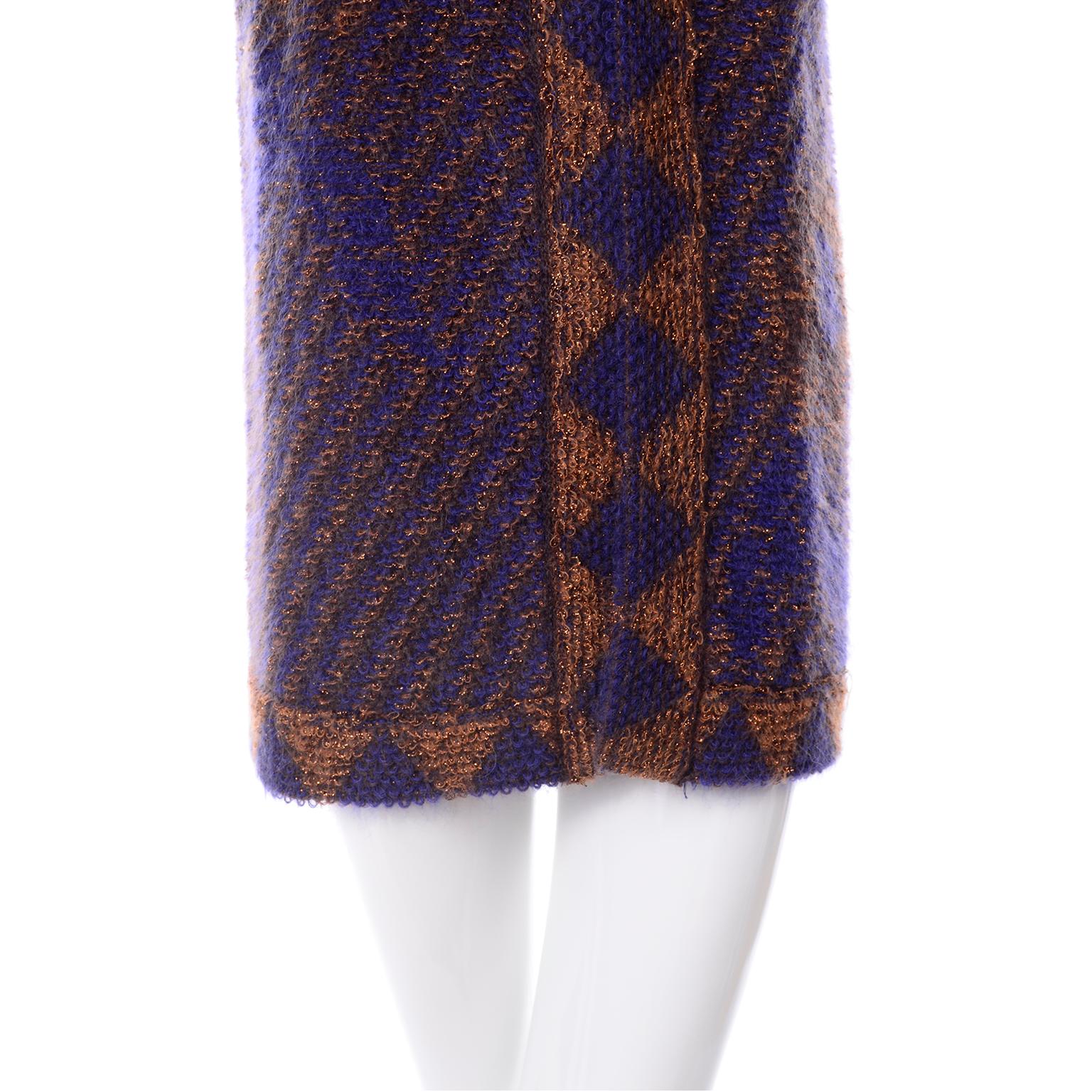 Cardigan long en laine mohair bleu et cuivre vintage Escada Margaretha Ley en vente 7