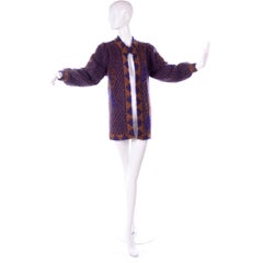 Escada Margaretha Ley Vintage Blue & Copper Mohair Wool Long Cardigan Sweater
