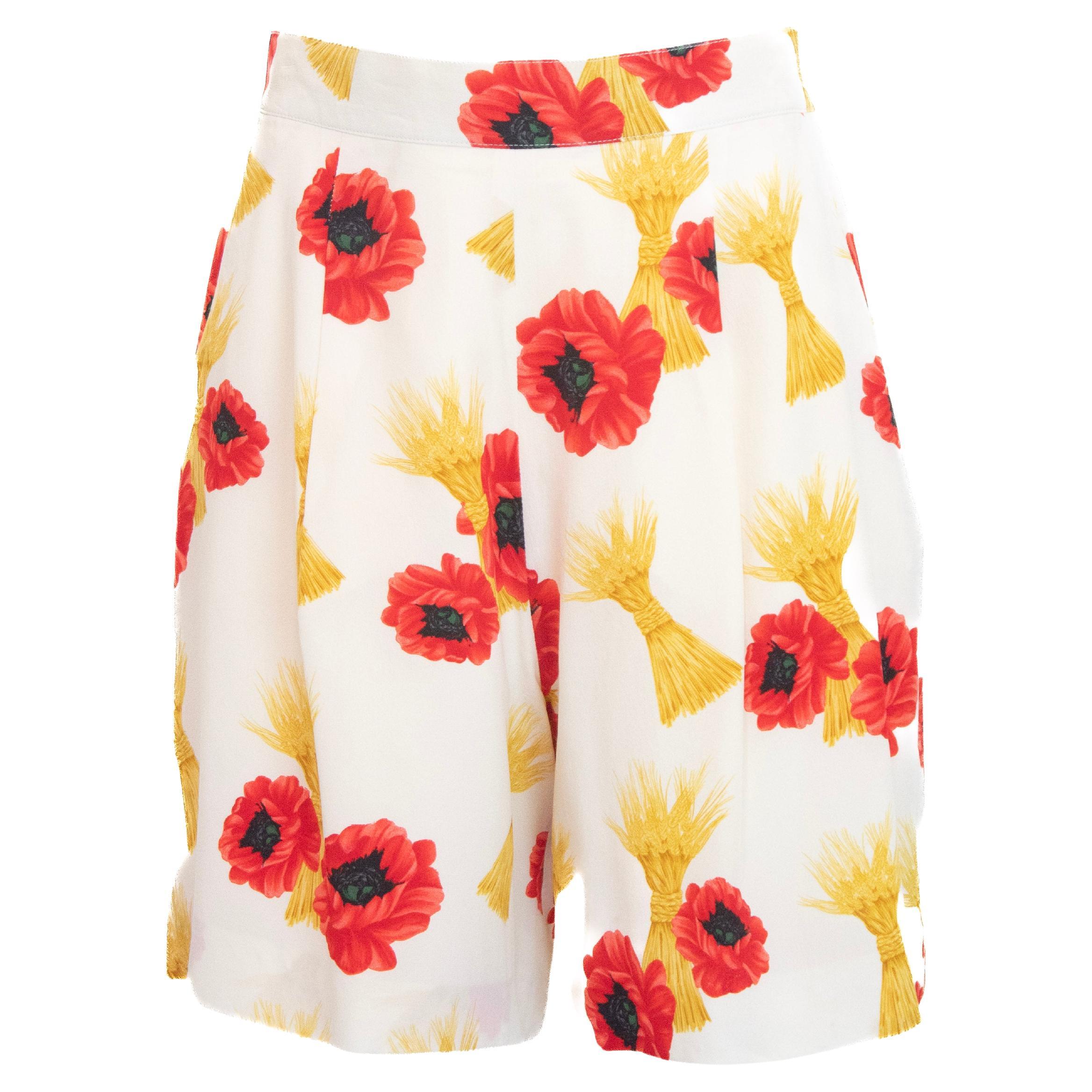 Escada Margaretha Ley Vintage Cream Cream Floral Silk Shorts (Short en soie à fleurs)