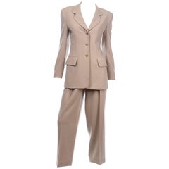Escada Margaretha Ley Vintage Ecru or Khaki Brown Trouser & Blazer Jacket Suit