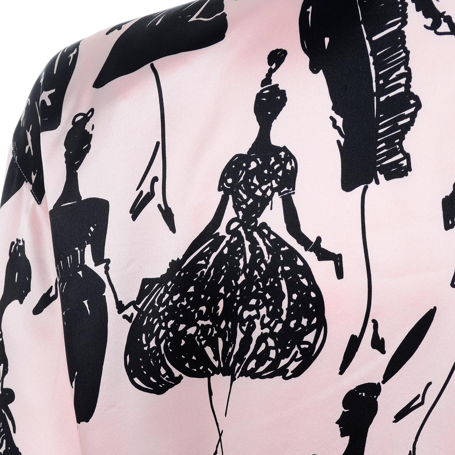 Escada Margaretha Ley Vintage Pink & Black  Silk Fashion Novelty Print Blouse 4