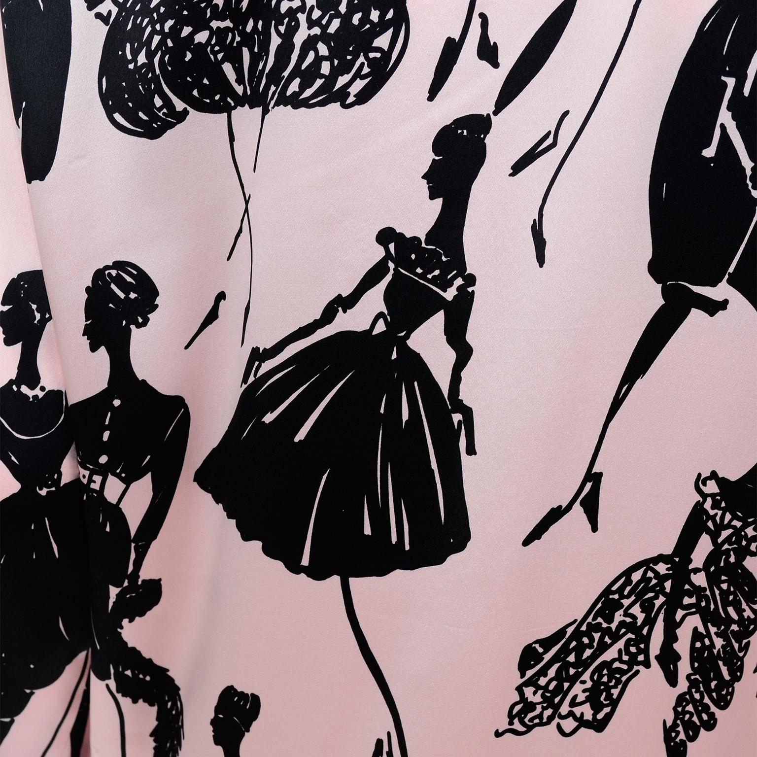Escada Margaretha Ley Vintage Pink & Black  Silk Fashion Novelty Print Blouse 6