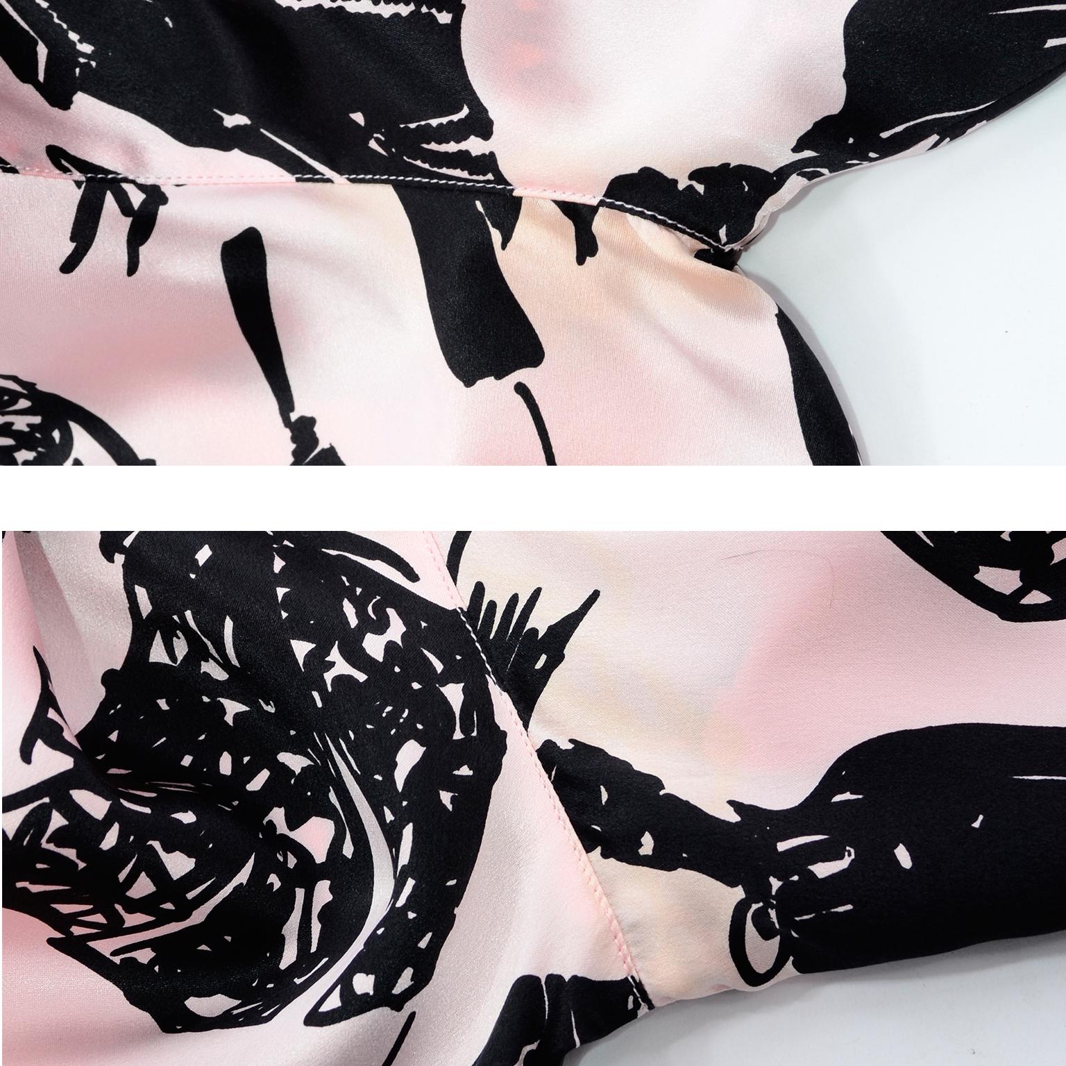 Escada Margaretha Ley Vintage Pink & Black  Silk Fashion Novelty Print Blouse 7
