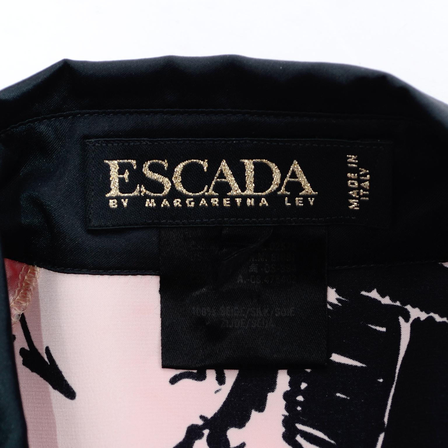 Escada Margaretha Ley Vintage Pink & Black  Silk Fashion Novelty Print Blouse 8