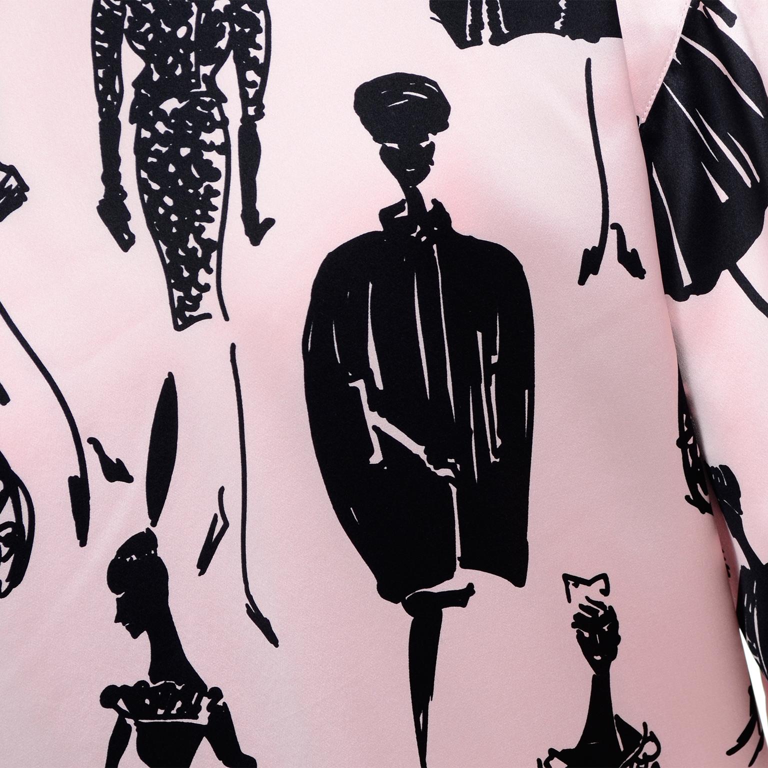 Escada Margaretha Ley Vintage Pink & Black  Silk Fashion Novelty Print Blouse 3