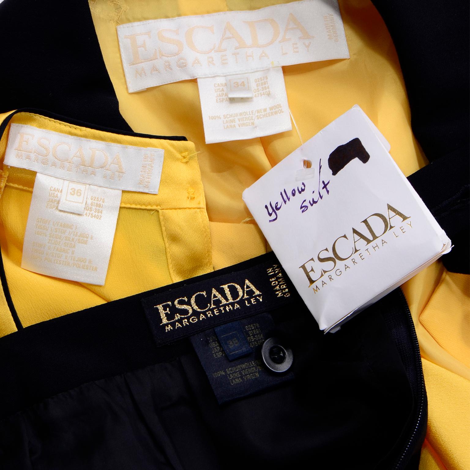 Escada Margaretha Ley Vintage Suit Yellow Jacket Silk Top & Black Pencil Skirt 4
