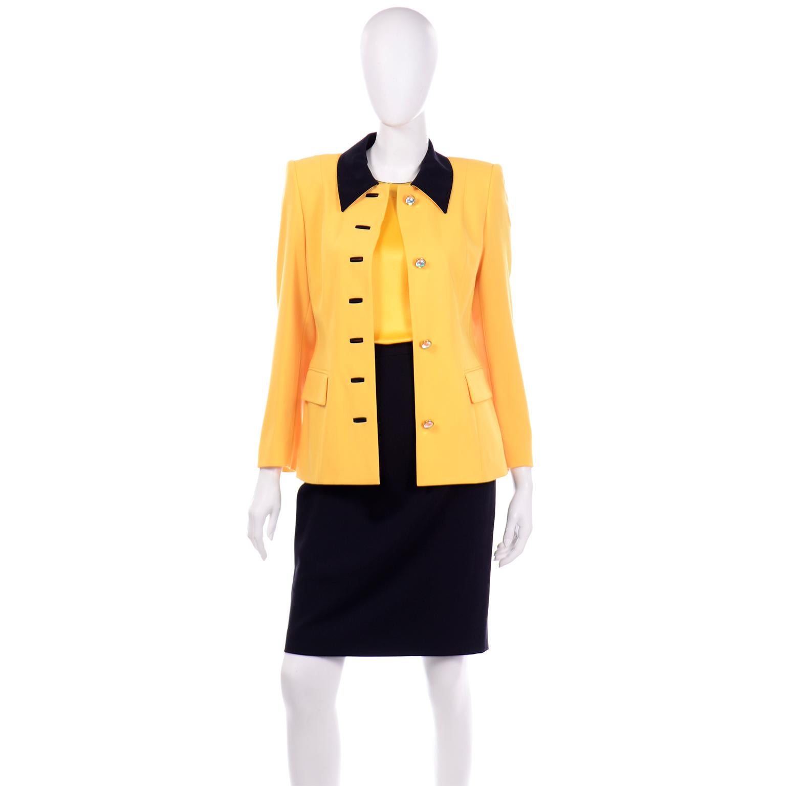 Escada Margaretha Ley Escada abito vintage giacca gialla top in seta e gonna a tubino nera 2