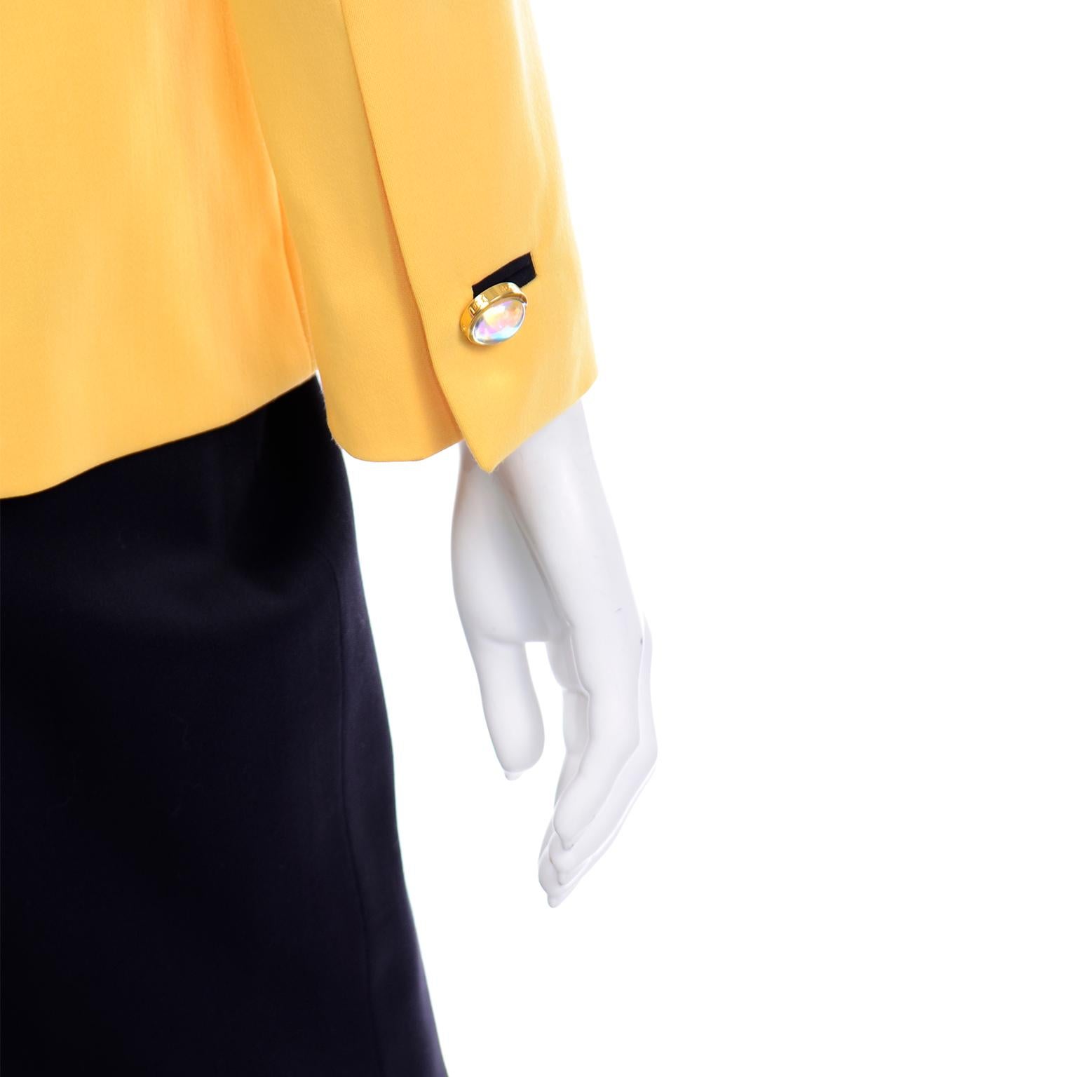 Escada Margaretha Ley Vintage Suit Yellow Jacket Silk Top & Black Pencil Skirt 1
