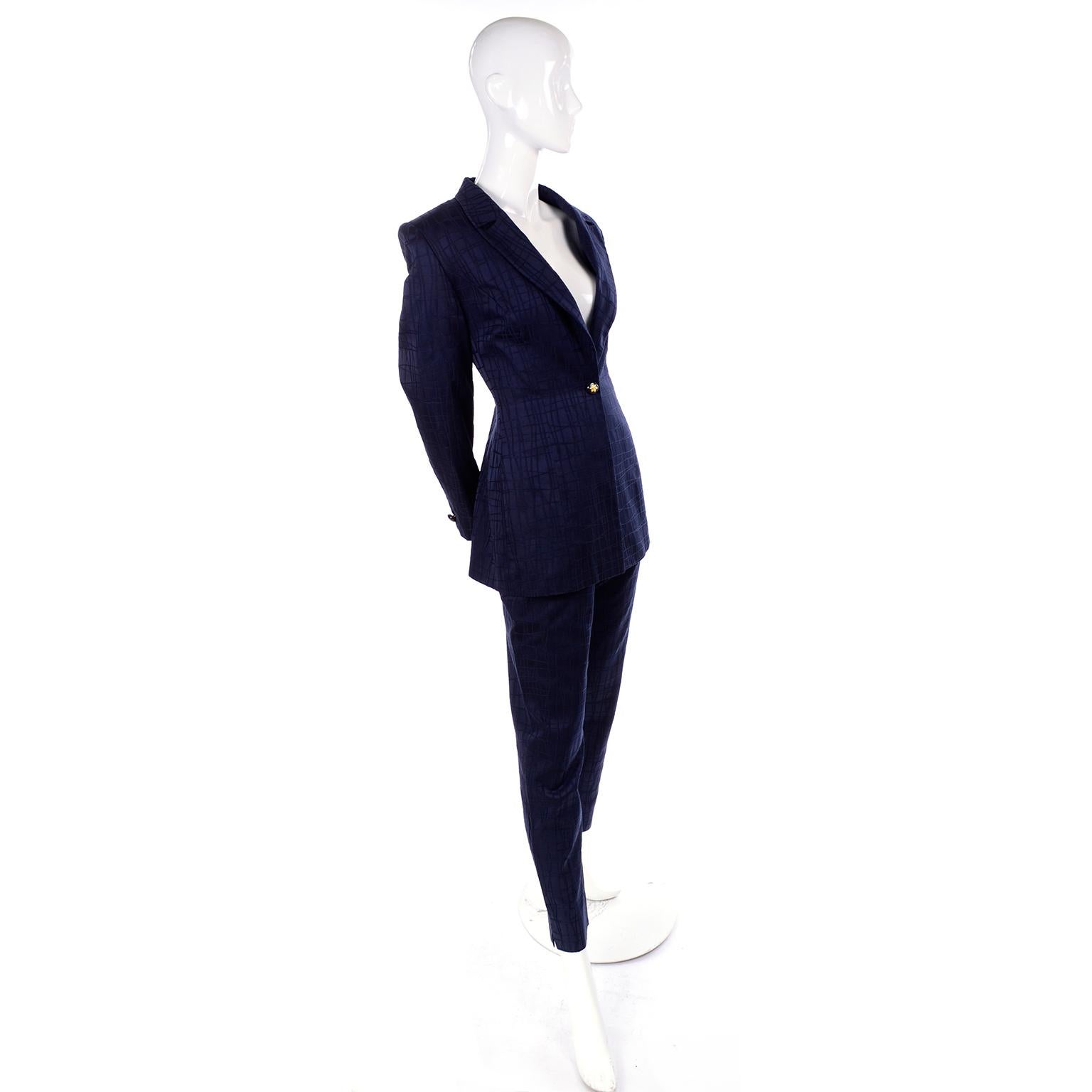 Escada Margaretha Ley Vintage Trouser and Jacket Pant Suit Textured Blue  Cotton For Sale at 1stDibs | escada margaretha ley pants, escada by  margaretha ley jacket, blue pantsuit