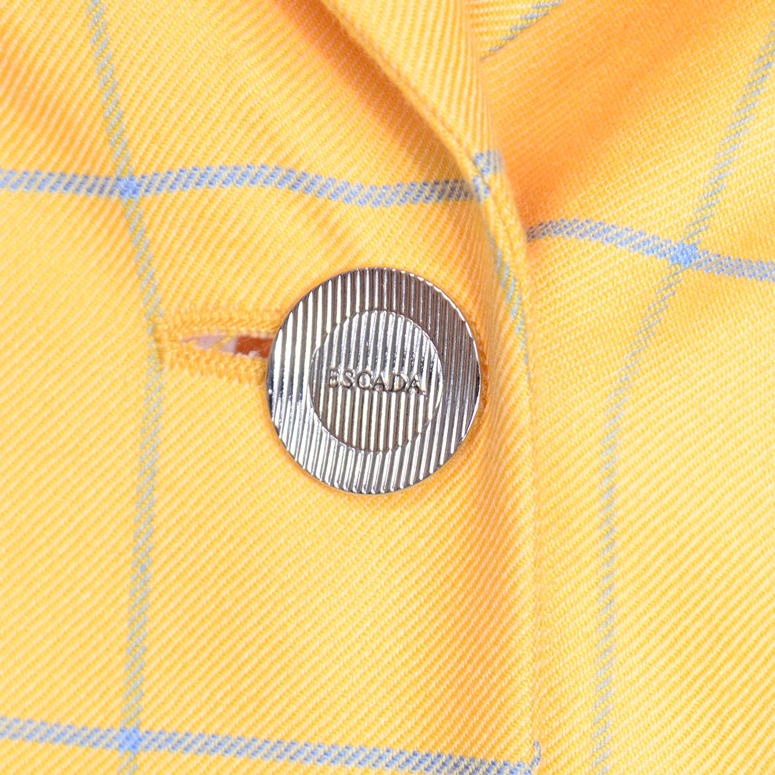Orange Escada Margaretha Ley Yellow and Blue Cashmere Windowpane Check Blazer Jacket