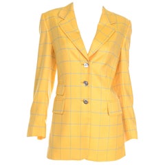 Escada Margaretha Ley Yellow and Blue Cashmere Windowpane Check Blazer Jacket