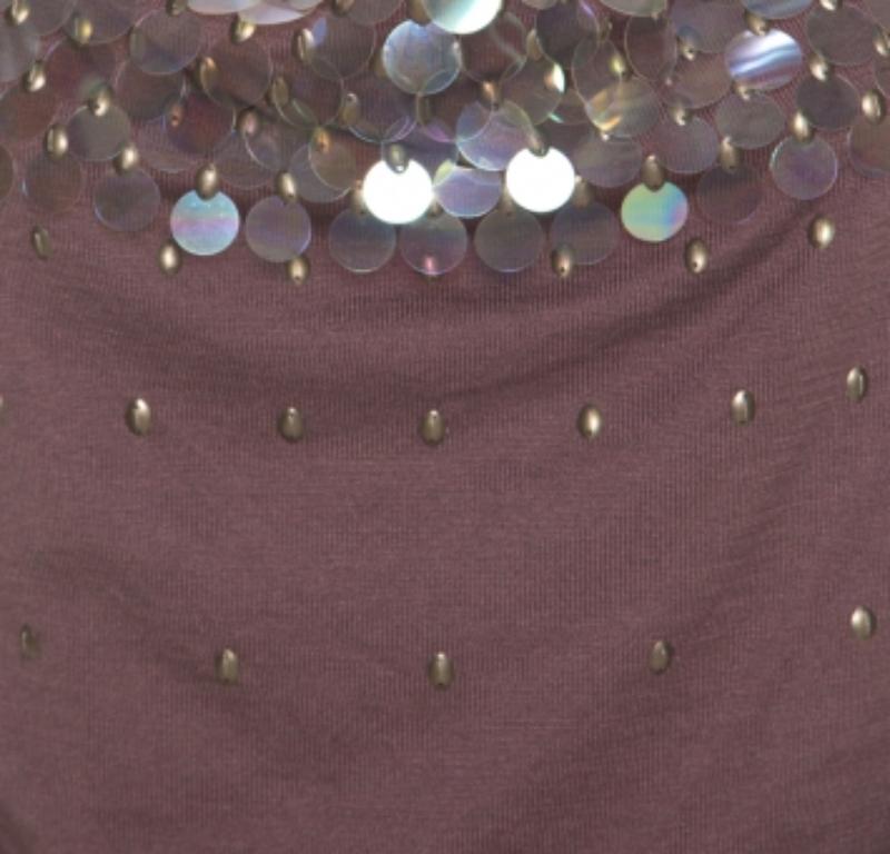 Nero Escada, abito Shawn in seta e cotone color malva con paillette iridescenti, M. I. in vendita