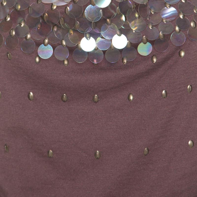 Escada Mauve Silk Cotton Iridescent Paillette Embellsihed Shawn Dress M In Excellent Condition In Dubai, Al Qouz 2