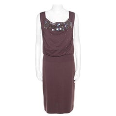 Escada Mauve Silk Cotton Iridescent Paillette Embellsihed Shawn Dress M