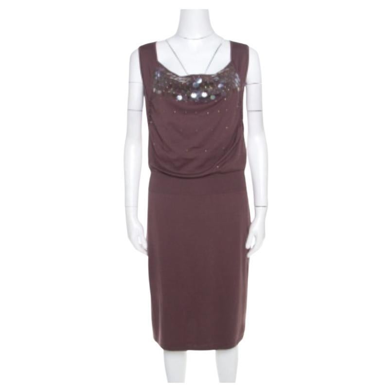 Escada, abito Shawn in seta e cotone color malva con paillette iridescenti, M. I. in vendita