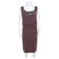 Escada Seda Malva Algodón Iridiscente Paillette Embellsihed Vestido Shawn M