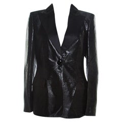 Escada Metallic Black Satin Trim Tailored Blazer L