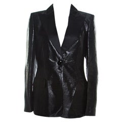 Escada Metallic Black Satin Trim Tailored Blazer M