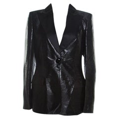 Escada Metallic Black Satin Trim Tailored Blazer M