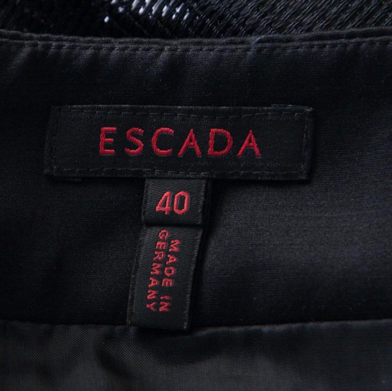 Escada Metallic Black Satin Trim Tailored Skirt L 1