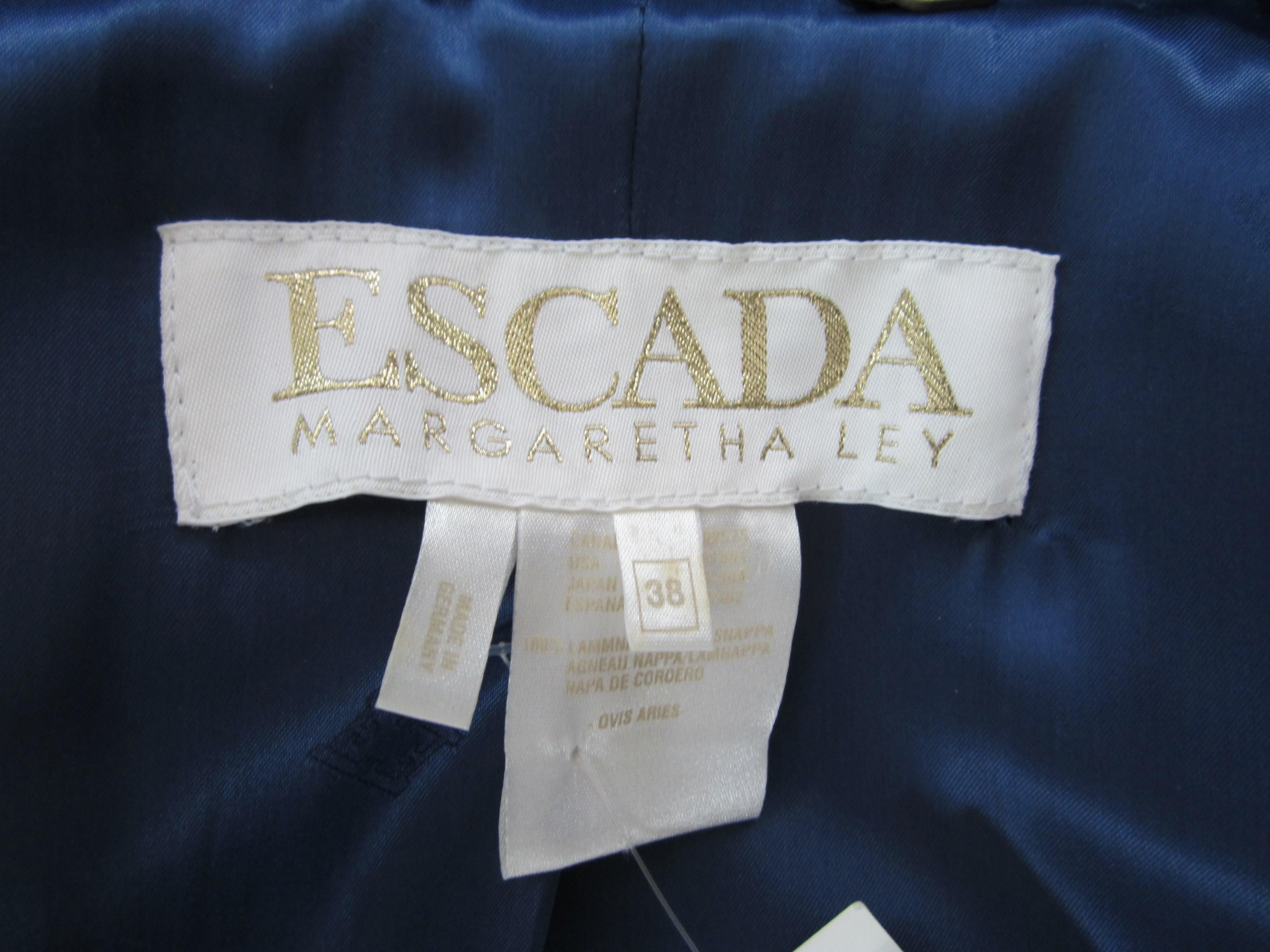 Escada Metallic Blue Leather Trench Overcoat Size 38 1990s New With Tags Coat  For Sale 2